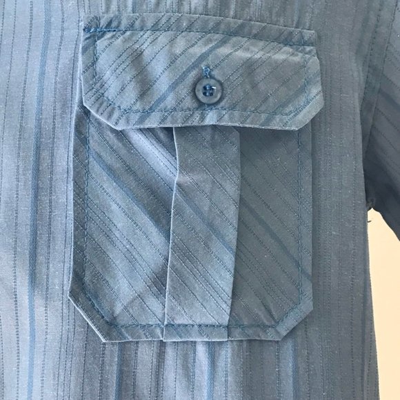 Vese  Men's Casual Blue Striped Short Sleeve Button Up Shirt " - Picture 8 of 10